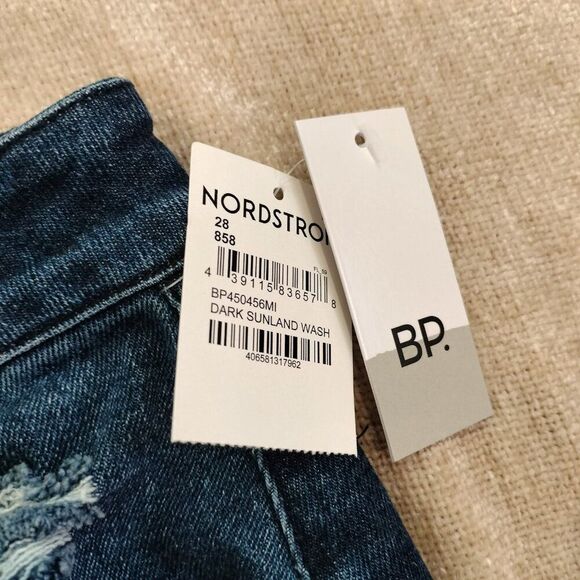 BP Wide Leg High Waisted Dark Wash Distressed Jeans NWT Size 28 - Picture 3 of 8